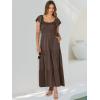image:imageANRABESS Womens Casual Summer Maxi Dress Flutter Short Sleeve Scoop Neck Smocked A Line Flowy Beach Vacation Long DressesCoffee