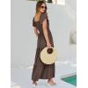 image:imageANRABESS Womens Casual Summer Maxi Dress Flutter Short Sleeve Scoop Neck Smocked A Line Flowy Beach Vacation Long DressesCoffee