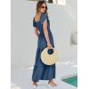 image:imageANRABESS Womens Casual Summer Maxi Dress Flutter Short Sleeve Scoop Neck Smocked A Line Flowy Beach Vacation Long DressesDeep Blue