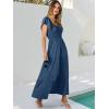 image:imageANRABESS Womens Casual Summer Maxi Dress Flutter Short Sleeve Scoop Neck Smocked A Line Flowy Beach Vacation Long DressesDeep Blue