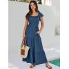 image:imageANRABESS Womens Casual Summer Maxi Dress Flutter Short Sleeve Scoop Neck Smocked A Line Flowy Beach Vacation Long DressesDeep Blue
