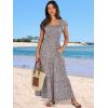 image:imageANRABESS Womens Casual Summer Maxi Dress Flutter Short Sleeve Scoop Neck Smocked A Line Flowy Beach Vacation Long DressesGrey Khaki White Dot