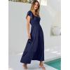 image:imageANRABESS Womens Casual Summer Maxi Dress Flutter Short Sleeve Scoop Neck Smocked A Line Flowy Beach Vacation Long DressesNavy Blue