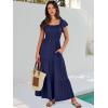 image:imageANRABESS Womens Casual Summer Maxi Dress Flutter Short Sleeve Scoop Neck Smocked A Line Flowy Beach Vacation Long DressesNavy Blue