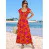 image:imageANRABESS Womens Casual Summer Maxi Dress Flutter Short Sleeve Scoop Neck Smocked A Line Flowy Beach Vacation Long DressesOrange Red Floral