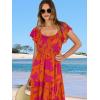 image:imageANRABESS Womens Casual Summer Maxi Dress Flutter Short Sleeve Scoop Neck Smocked A Line Flowy Beach Vacation Long DressesOrange Red Floral