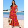 image:imageANRABESS Womens Casual Summer Maxi Dress Flutter Short Sleeve Scoop Neck Smocked A Line Flowy Beach Vacation Long DressesOrange Red Floral