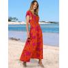 image:imageANRABESS Womens Casual Summer Maxi Dress Flutter Short Sleeve Scoop Neck Smocked A Line Flowy Beach Vacation Long DressesOrange Red Floral