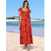 image:imageANRABESS Womens Casual Summer Maxi Dress Flutter Short Sleeve Scoop Neck Smocked A Line Flowy Beach Vacation Long DressesOrange Red Floral