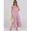 image:imageANRABESS Womens Casual Summer Maxi Dress Flutter Short Sleeve Scoop Neck Smocked A Line Flowy Beach Vacation Long DressesPink Floral