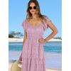 image:imageANRABESS Womens Casual Summer Maxi Dress Flutter Short Sleeve Scoop Neck Smocked A Line Flowy Beach Vacation Long DressesPink Floral