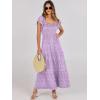 image:imageANRABESS Womens Casual Summer Maxi Dress Flutter Short Sleeve Scoop Neck Smocked A Line Flowy Beach Vacation Long DressesPurple Floral
