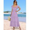 image:imageANRABESS Womens Casual Summer Maxi Dress Flutter Short Sleeve Scoop Neck Smocked A Line Flowy Beach Vacation Long DressesPurple Floral