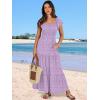 image:imageANRABESS Womens Casual Summer Maxi Dress Flutter Short Sleeve Scoop Neck Smocked A Line Flowy Beach Vacation Long DressesPurple Floral