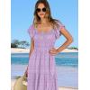 image:imageANRABESS Womens Casual Summer Maxi Dress Flutter Short Sleeve Scoop Neck Smocked A Line Flowy Beach Vacation Long DressesPurple Floral