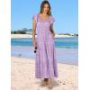 image:imageANRABESS Womens Casual Summer Maxi Dress Flutter Short Sleeve Scoop Neck Smocked A Line Flowy Beach Vacation Long DressesPurple Floral