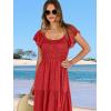image:imageANRABESS Womens Casual Summer Maxi Dress Flutter Short Sleeve Scoop Neck Smocked A Line Flowy Beach Vacation Long DressesRed Floral