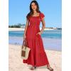 image:imageANRABESS Womens Casual Summer Maxi Dress Flutter Short Sleeve Scoop Neck Smocked A Line Flowy Beach Vacation Long DressesRed Floral