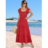 image:imageANRABESS Womens Casual Summer Maxi Dress Flutter Short Sleeve Scoop Neck Smocked A Line Flowy Beach Vacation Long DressesRed Floral