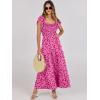 image:imageANRABESS Womens Casual Summer Maxi Dress Flutter Short Sleeve Scoop Neck Smocked A Line Flowy Beach Vacation Long DressesRose Red Floral