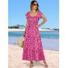 image:imageANRABESS Womens Casual Summer Maxi Dress Flutter Short Sleeve Scoop Neck Smocked A Line Flowy Beach Vacation Long DressesRose Red Floral