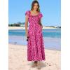 image:imageANRABESS Womens Casual Summer Maxi Dress Flutter Short Sleeve Scoop Neck Smocked A Line Flowy Beach Vacation Long DressesRose Red Floral