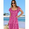 image:imageANRABESS Womens Casual Summer Maxi Dress Flutter Short Sleeve Scoop Neck Smocked A Line Flowy Beach Vacation Long DressesRose Red Floral