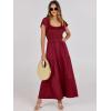 image:imageANRABESS Womens Casual Summer Maxi Dress Flutter Short Sleeve Scoop Neck Smocked A Line Flowy Beach Vacation Long DressesWine Red