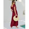 image:imageANRABESS Womens Casual Summer Maxi Dress Flutter Short Sleeve Scoop Neck Smocked A Line Flowy Beach Vacation Long DressesWine Red