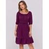 image:imageANRABESS Womens Lantern Short Sleeve Square Neck Casual Flowy Mini Dresses 2026 Holiday Summer Spring Beach Vacation ClothesDark Purple