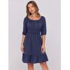 image:imageANRABESS Womens Lantern Short Sleeve Square Neck Casual Flowy Mini Dresses 2026 Holiday Summer Spring Beach Vacation ClothesNavy Blue