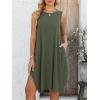 image:imageANRABESS Womens Summer Casual Beach Cover Up Dress Sleeveless Asymmetric Hem Flowy Vacation Cruise Short SundressOlive