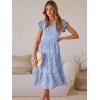 image:imageANRABESS Womens Summer Casual Dress V Neck Ruffle Sleeve Midi Dresses 2026 Trendy Flowy Tiered Boho Beach Vacation SundressBlue White Floral