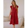 image:imageANRABESS Womens Summer Casual Dress V Neck Ruffle Sleeve Midi Dresses 2026 Trendy Flowy Tiered Boho Beach Vacation SundressRed