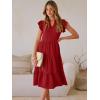 image:imageANRABESS Womens Summer Casual Dress V Neck Ruffle Sleeve Midi Dresses 2026 Trendy Flowy Tiered Boho Beach Vacation SundressRed