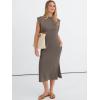 image:imageANRABESS Womens Summer Casual Midi Dress Sleeveless Crewneck Loose Split WrinkleFree Beach Travel Vacation Long SundressCoffee Grey