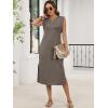 image:imageANRABESS Womens Summer Casual Midi Dress Sleeveless Crewneck Loose Split WrinkleFree Beach Travel Vacation Long SundressCoffee Grey