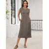 image:imageANRABESS Womens Summer Casual Midi Dress Sleeveless Crewneck Loose Split WrinkleFree Beach Travel Vacation Long SundressCoffee Grey