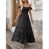 image:imageANRABESS Womens Summer Casual Off The Shoulder Maxi Long Dress 2026 Smocked Ruffle Strap Backless Flowy Tiered Beach SundressBlack