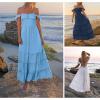 image:imageANRABESS Womens Summer Casual Off The Shoulder Maxi Long Dress 2026 Smocked Ruffle Strap Backless Flowy Tiered Beach SundressBlack