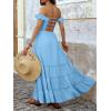 image:imageANRABESS Womens Summer Casual Off The Shoulder Maxi Long Dress 2026 Smocked Ruffle Strap Backless Flowy Tiered Beach SundressBright Blue