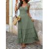 image:imageANRABESS Womens Summer Casual Off The Shoulder Maxi Long Dress 2026 Smocked Ruffle Strap Backless Flowy Tiered Beach SundressLight Green