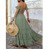 image:imageANRABESS Womens Summer Casual Off The Shoulder Maxi Long Dress 2026 Smocked Ruffle Strap Backless Flowy Tiered Beach SundressLight Green
