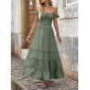 image:imageANRABESS Womens Summer Casual Off The Shoulder Maxi Long Dress 2026 Smocked Ruffle Strap Backless Flowy Tiered Beach SundressLight Green