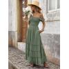 image:imageANRABESS Womens Summer Casual Off The Shoulder Maxi Long Dress 2026 Smocked Ruffle Strap Backless Flowy Tiered Beach SundressLight Green