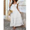 image:imageANRABESS Womens Summer Casual Off The Shoulder Maxi Long Dress 2026 Smocked Ruffle Strap Backless Flowy Tiered Beach SundressWhite