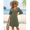 image:imageANRABESS Womens Summer Dresses 2026 Ruffle Sleeve V Neck Casual A Line Tshirt Mini Dress Beach Vacation Clothes with Pockets Army Green
