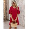 image:imageANRABESS Womens Summer Dresses 2026 Ruffle Sleeve V Neck Casual A Line Tshirt Mini Dress Beach Vacation Clothes with Pockets Red