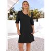 image:imageANRABESS Womens Summer Dresses 2026 Ruffle Sleeve V Neck Casual A Line Tshirt Mini Dress Beach Vacation Clothes with PocketsBlack