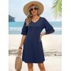 image:imageANRABESS Womens Summer Dresses 2026 Ruffle Sleeve V Neck Casual A Line Tshirt Mini Dress Beach Vacation Clothes with PocketsNavy Blue
